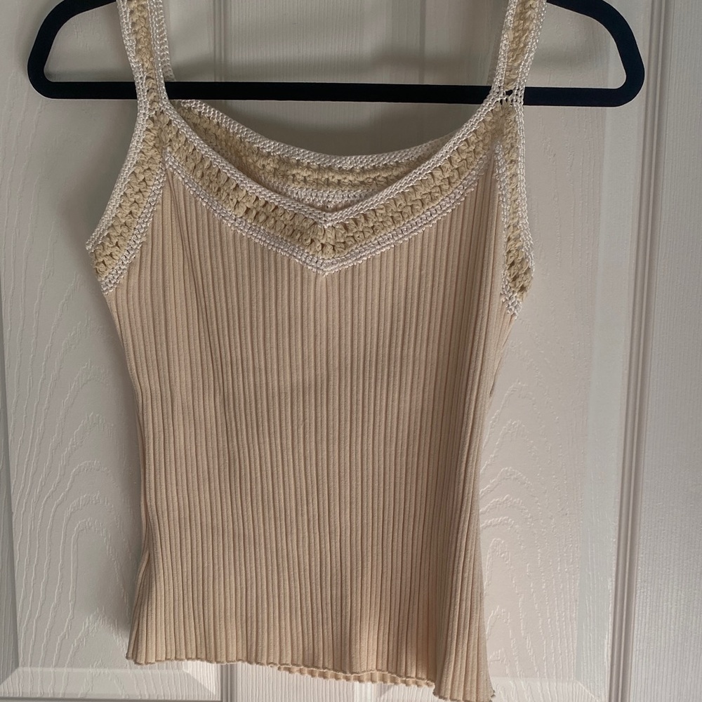 Elegant Beige Ribbed Tank with Crochet Detail with matching  shrug